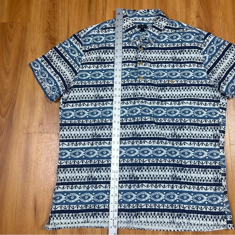 J Crew Blue Geometric‎ Shirt XL Short Sleeve Casual Summer Button Up Mens